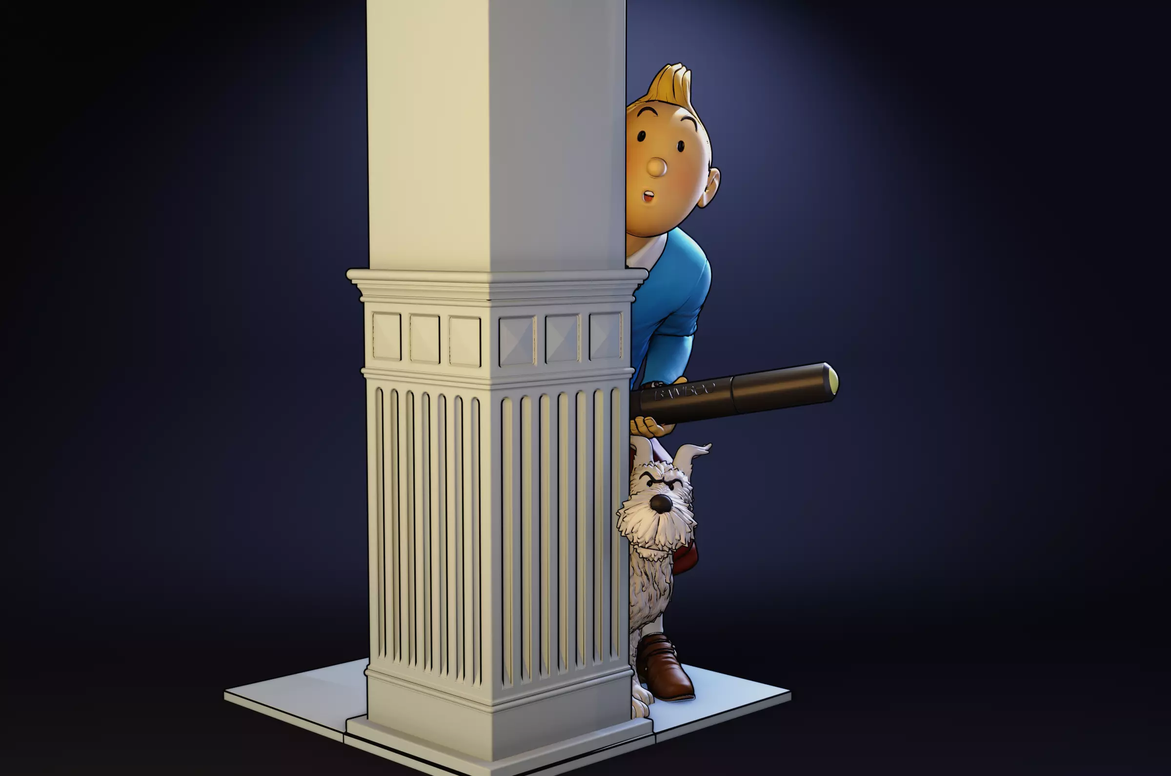 TinTin and Milou snooping against the wall high model 3D print model_0