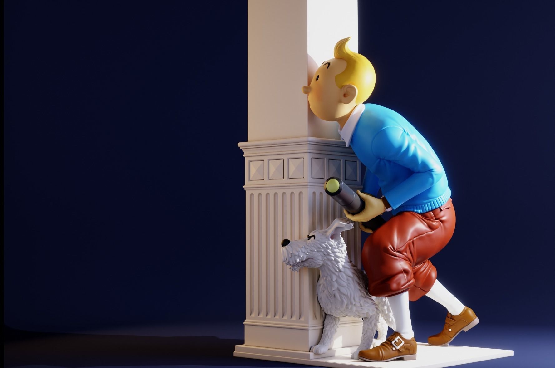 TinTin and Milou snooping against the wall high model 3D print model_3