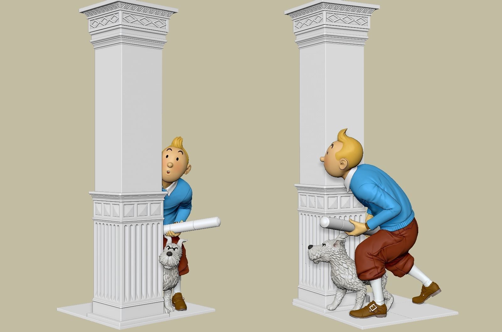 TinTin and Milou snooping against the wall high model 3D print model_23