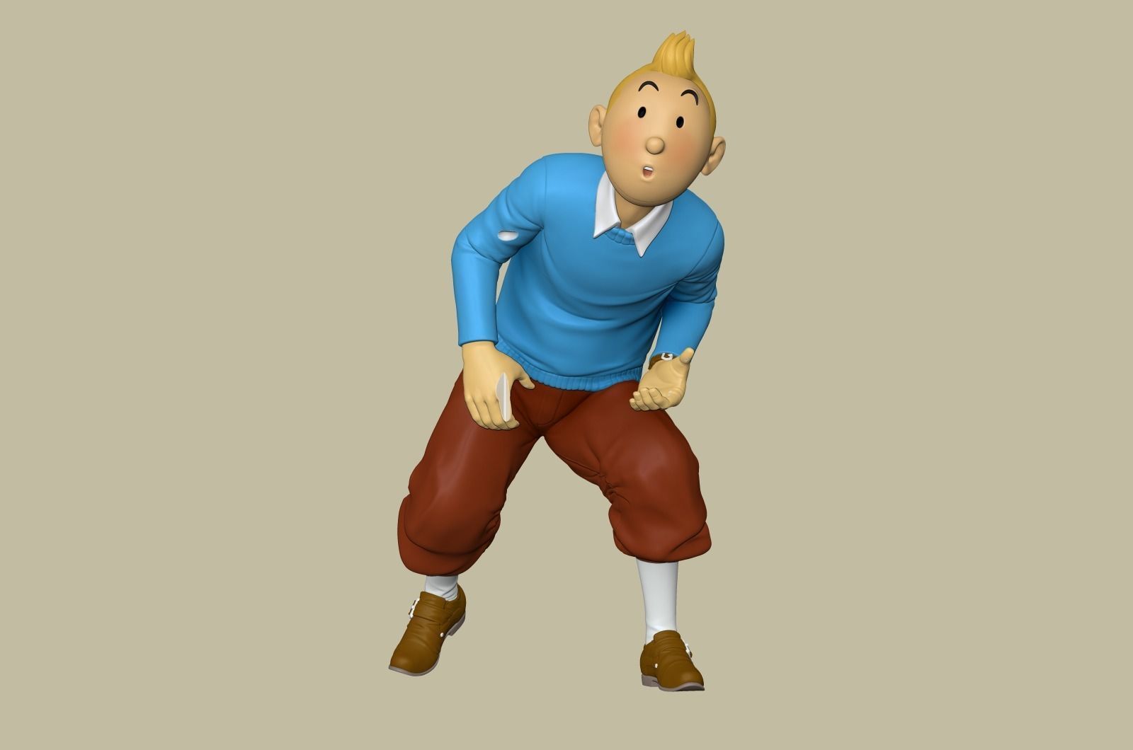 TinTin and Milou snooping against the wall high model 3D print model_7