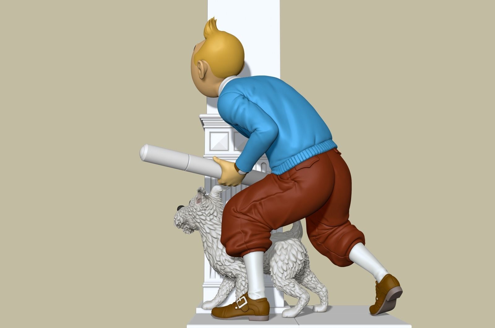 TinTin and Milou snooping against the wall high model 3D print model_26