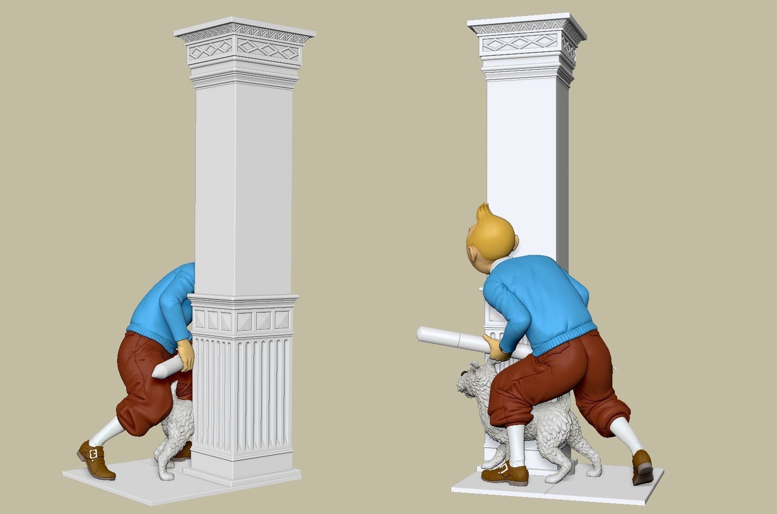 TinTin and Milou snooping against the wall high model 3D print model_24