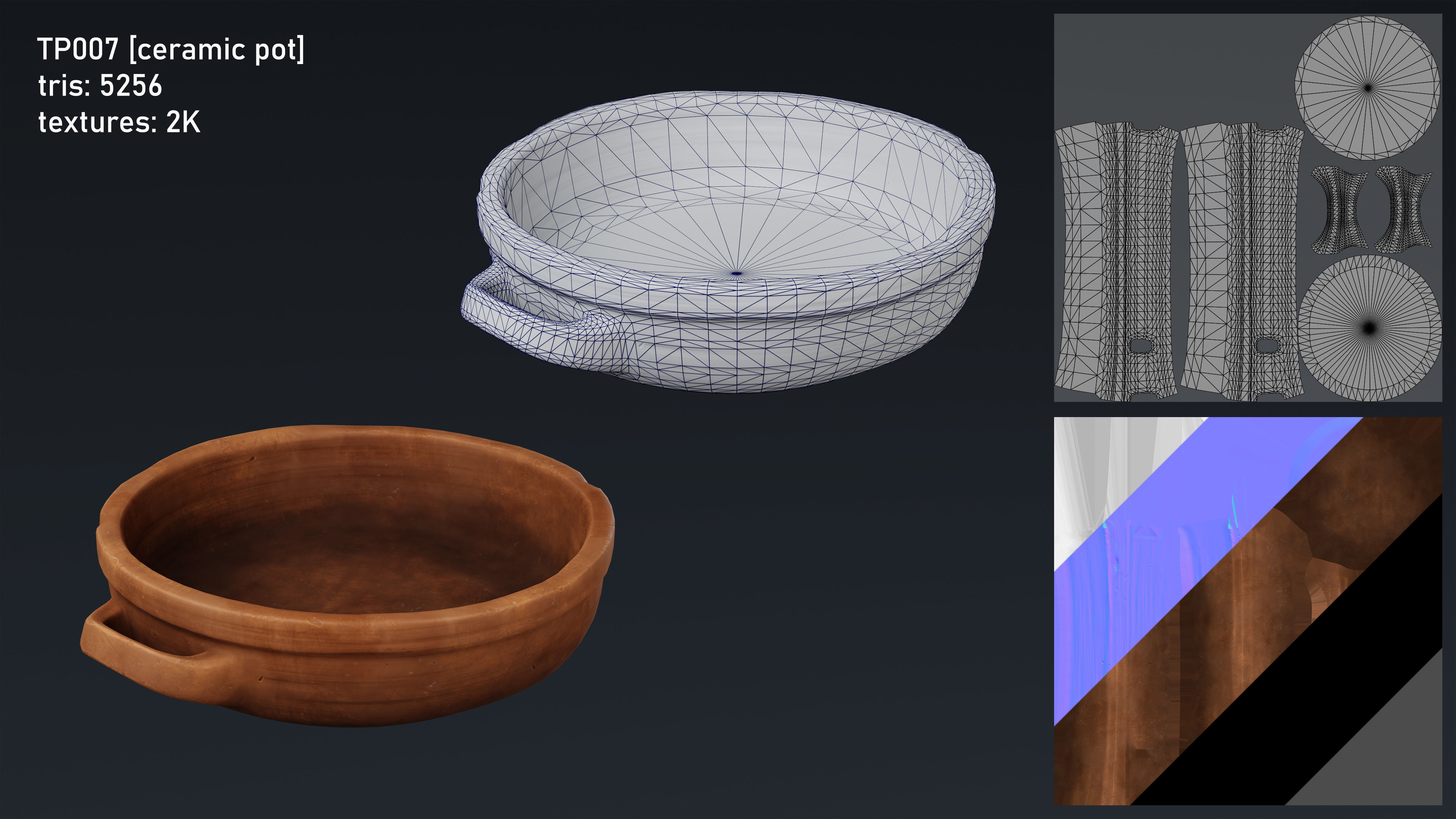 Medieval Fantasy Kitchen Tavern Props Assets pots bowls knives Low-poly 3D model_9