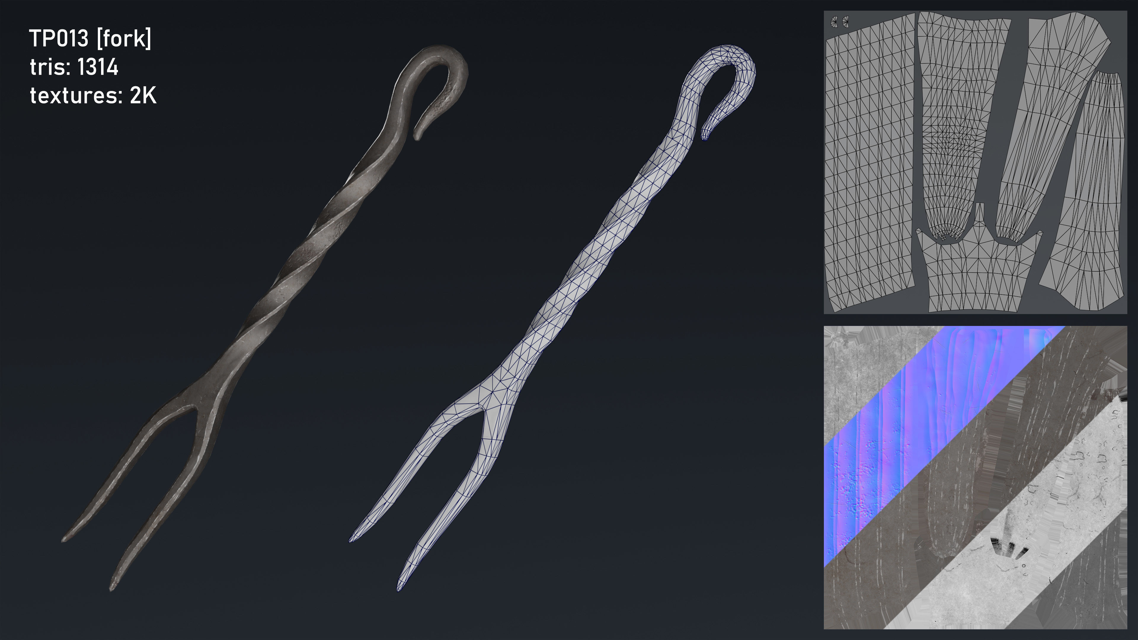 Medieval Fantasy Kitchen Tavern Props Assets pots bowls knives Low-poly 3D model_15