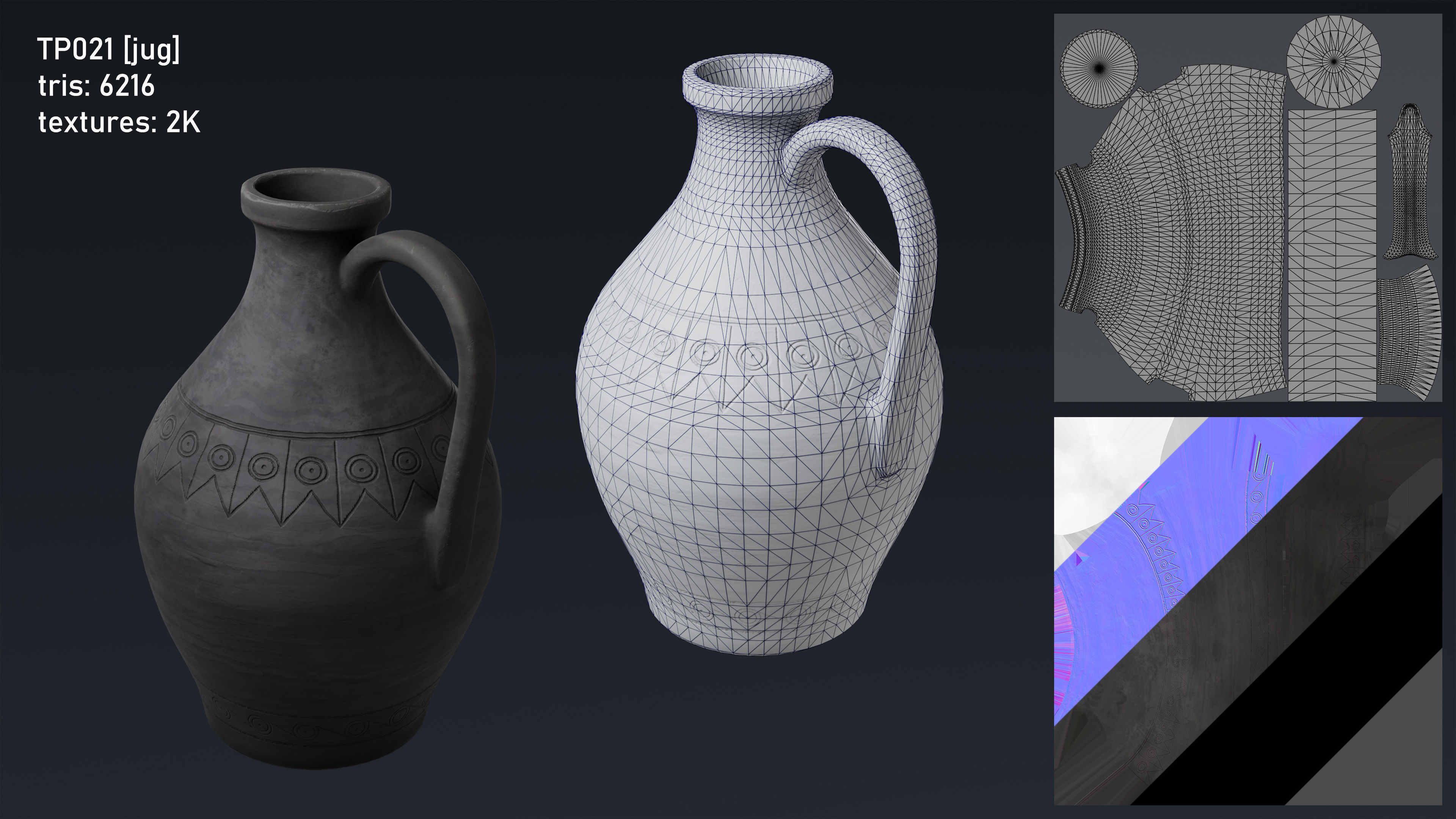 Medieval Fantasy Kitchen Tavern Props Assets pots bowls knives Low-poly 3D model_24