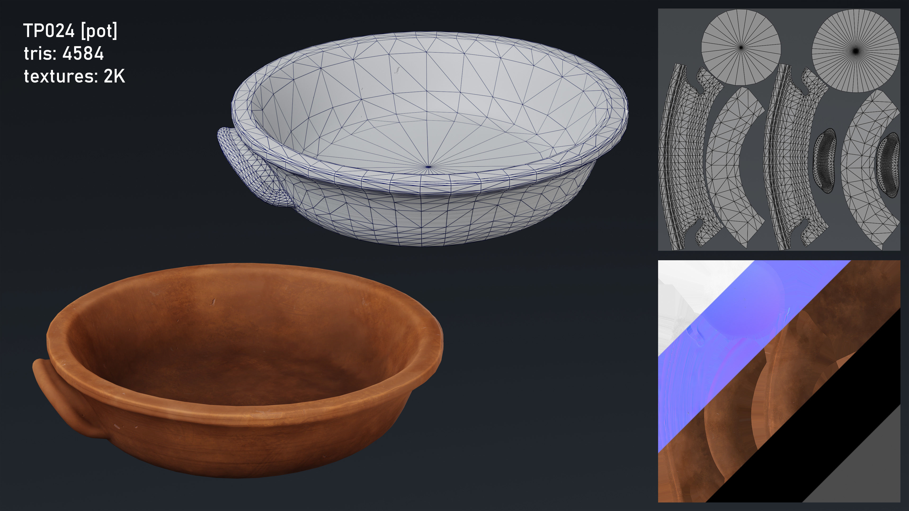 Medieval Fantasy Kitchen Tavern Props Assets pots bowls knives Low-poly 3D model_27