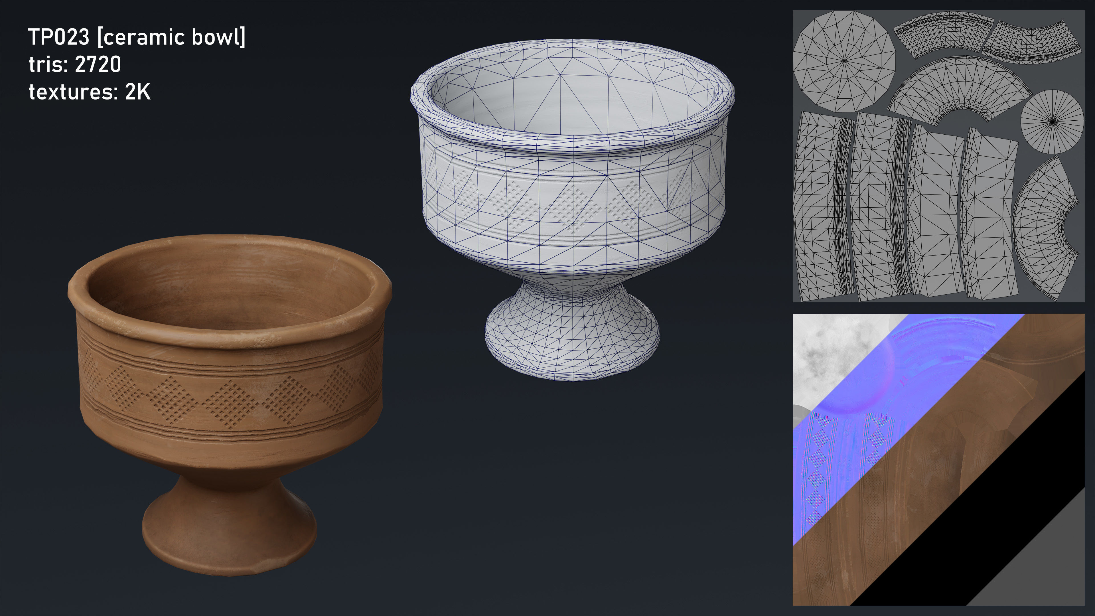 Medieval Fantasy Kitchen Tavern Props Assets pots bowls knives Low-poly 3D model_26