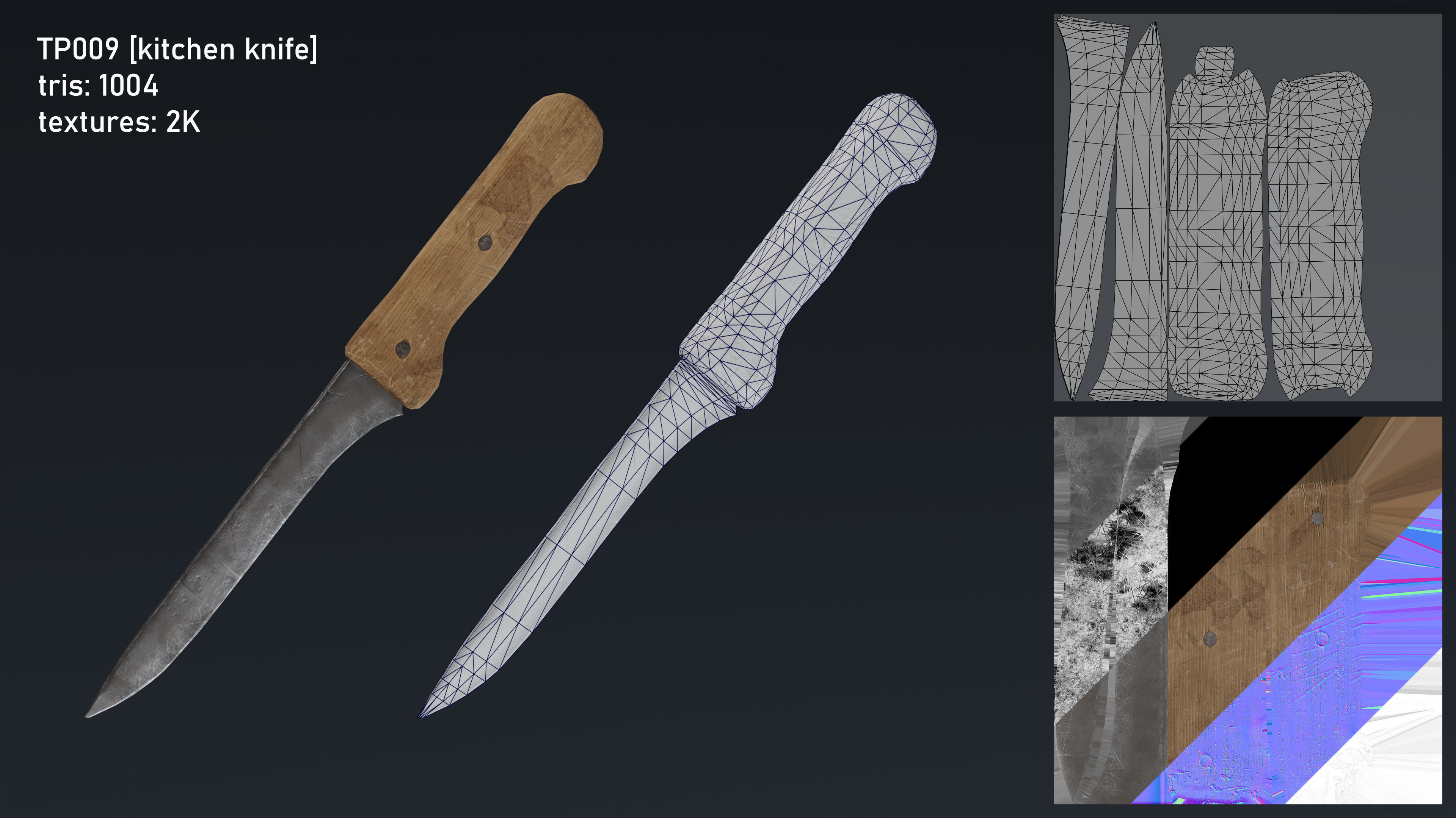 Medieval Fantasy Kitchen Tavern Props Assets pots bowls knives Low-poly 3D model_11