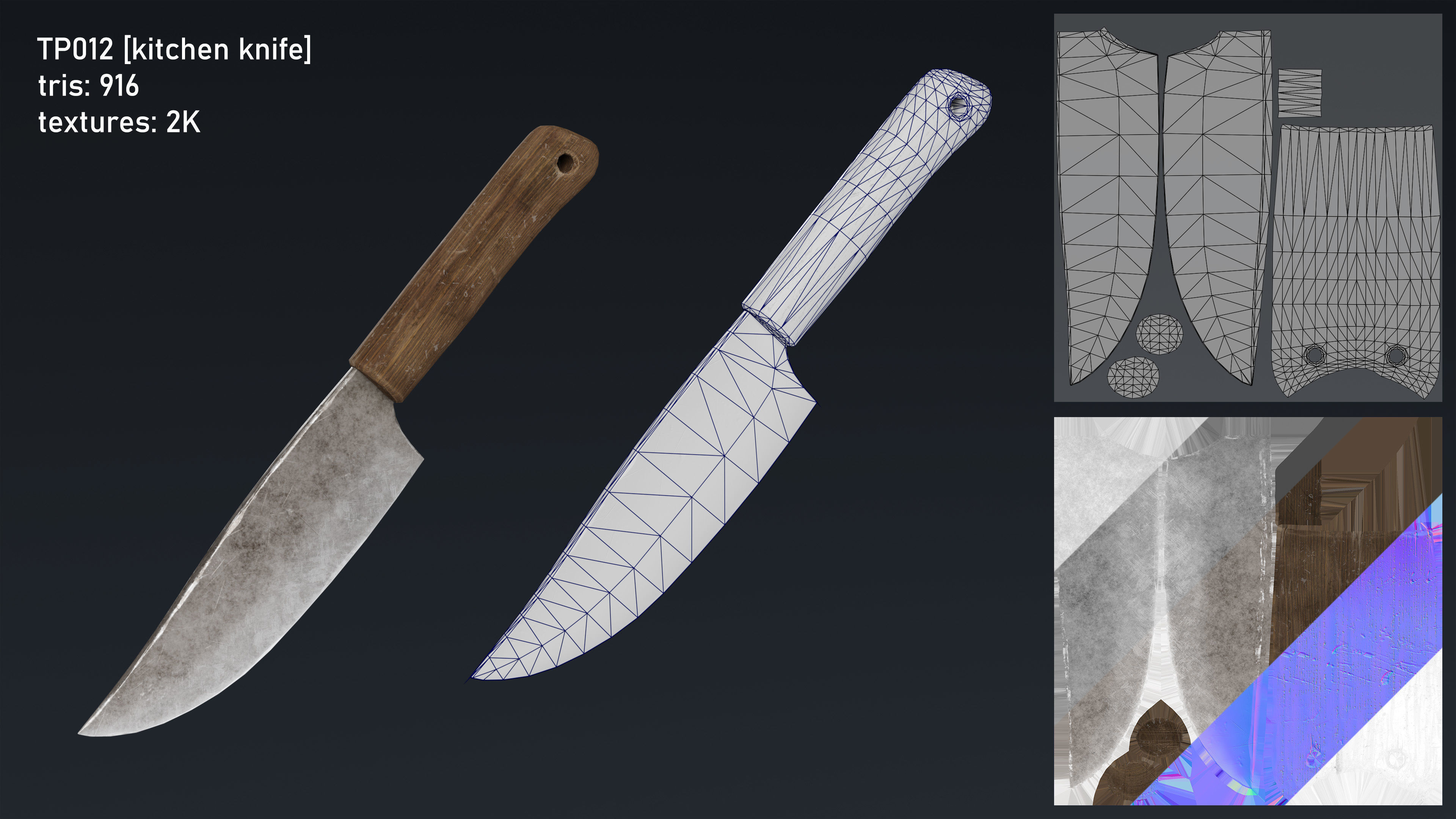 Medieval Fantasy Kitchen Tavern Props Assets pots bowls knives Low-poly 3D model_14
