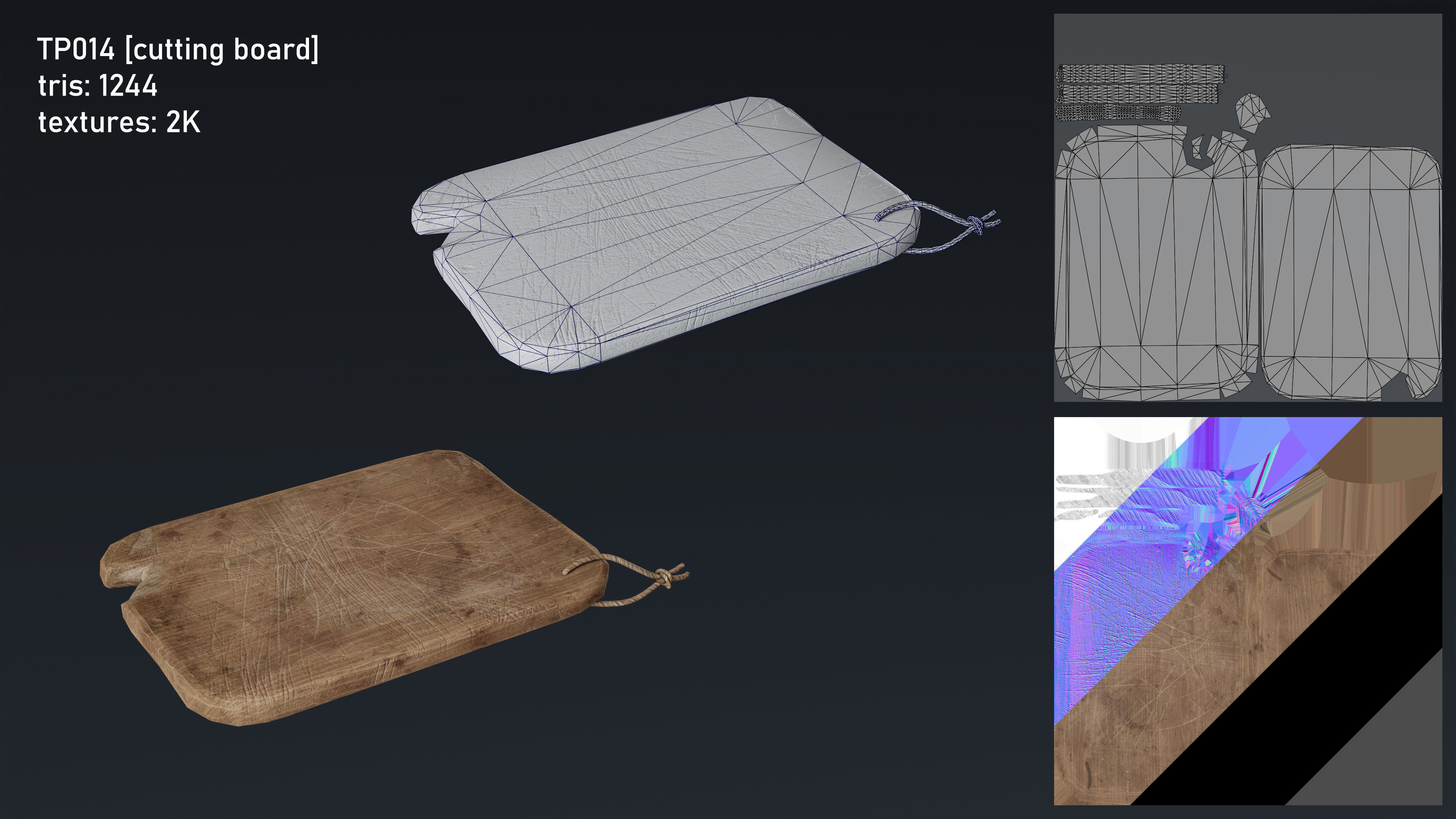 Medieval Fantasy Kitchen Tavern Props Assets pots bowls knives Low-poly 3D model_16