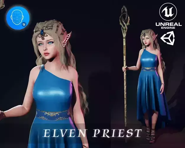 Elven Priest Low-poly 3D model
