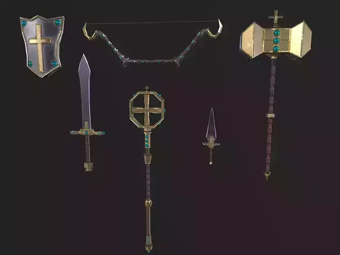 fantasy Holy Weapon sword asset  pack low poly