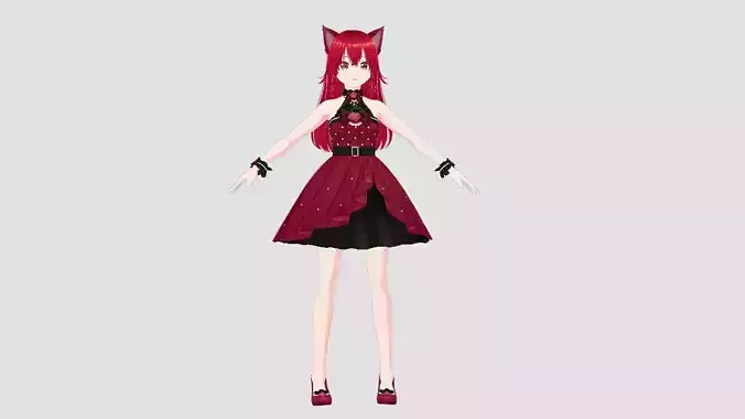 Red Cat Anime Girl Optimized high poly 3D model
