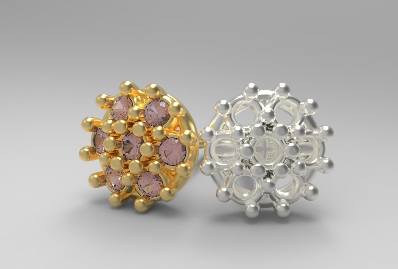 flower earing- 1mm stones 3D print model_10