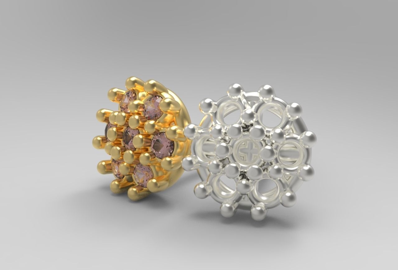 flower earing- 1mm stones 3D print model_9