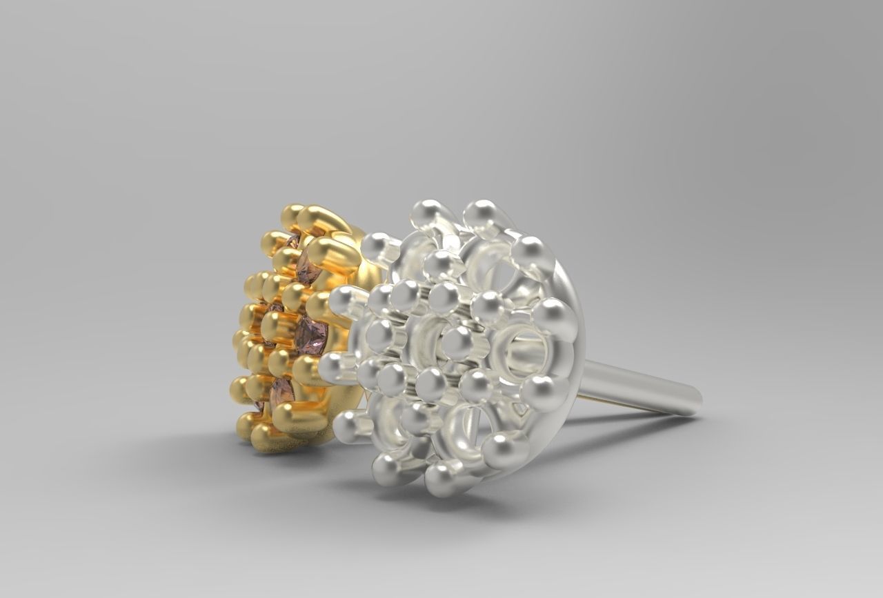 flower earing- 1mm stones 3D print model_8