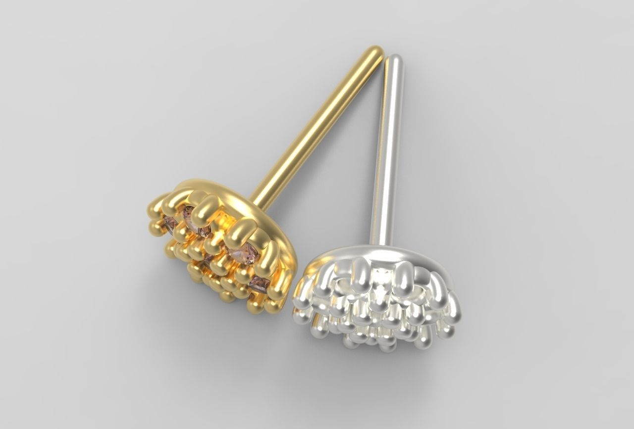 flower earing- 1mm stones 3D print model_12