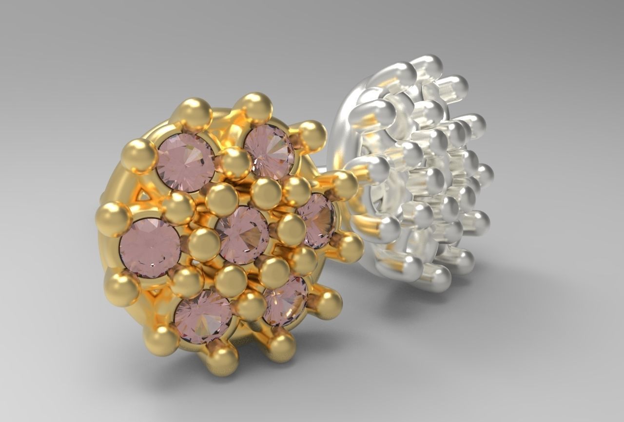 flower earing- 1mm stones 3D print model_22