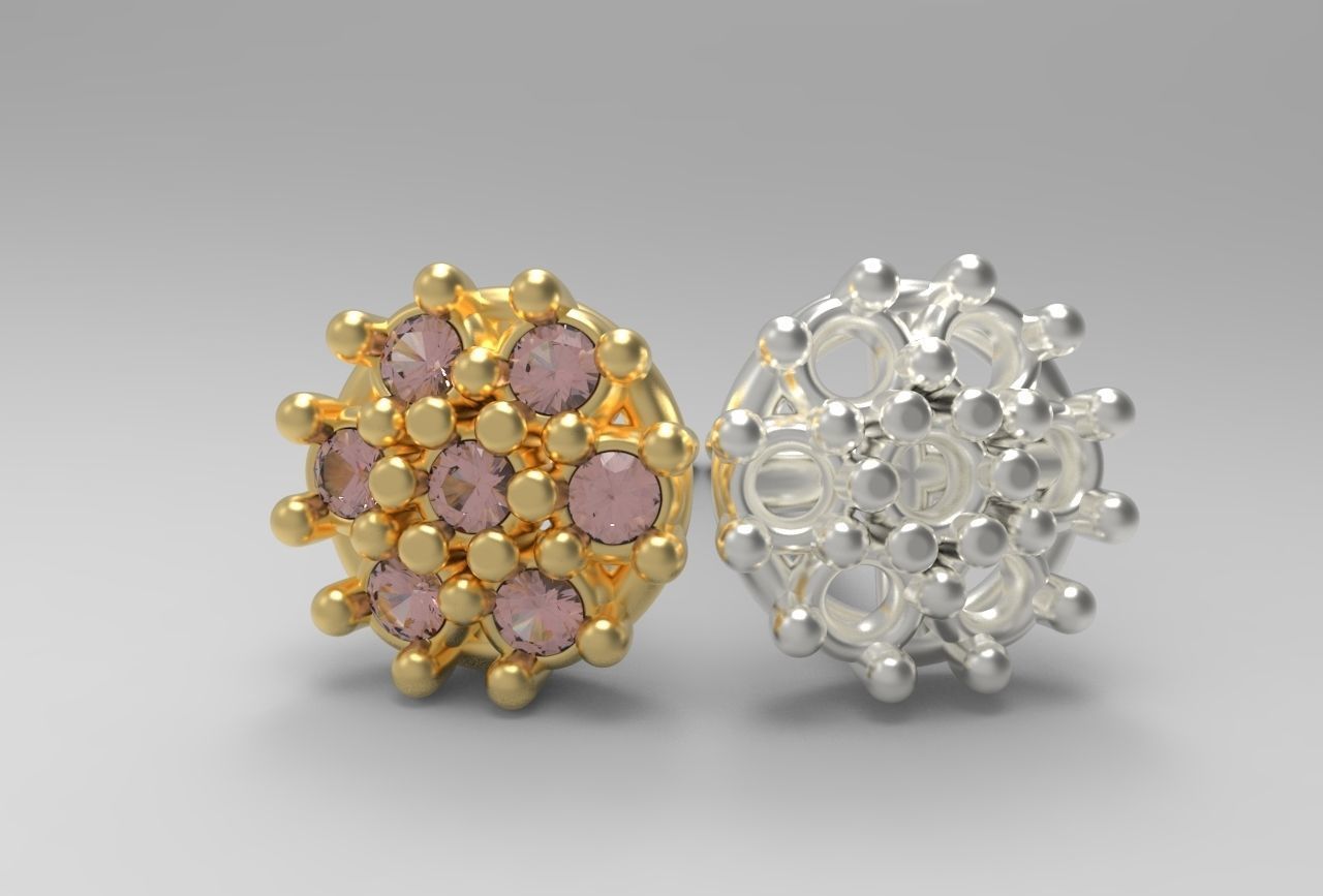 flower earing- 1mm stones 3D print model_1