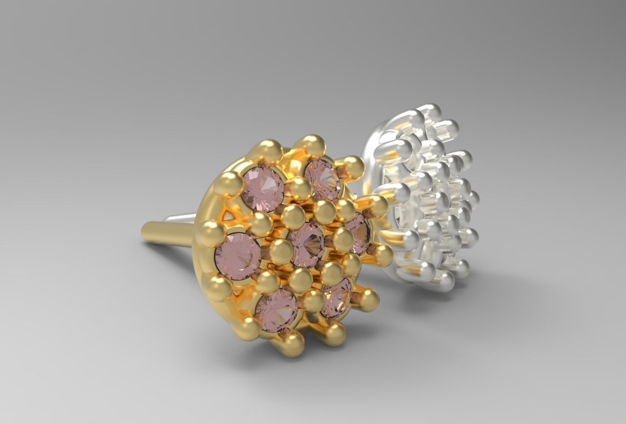 flower earing- 1mm stones 3D print model_2