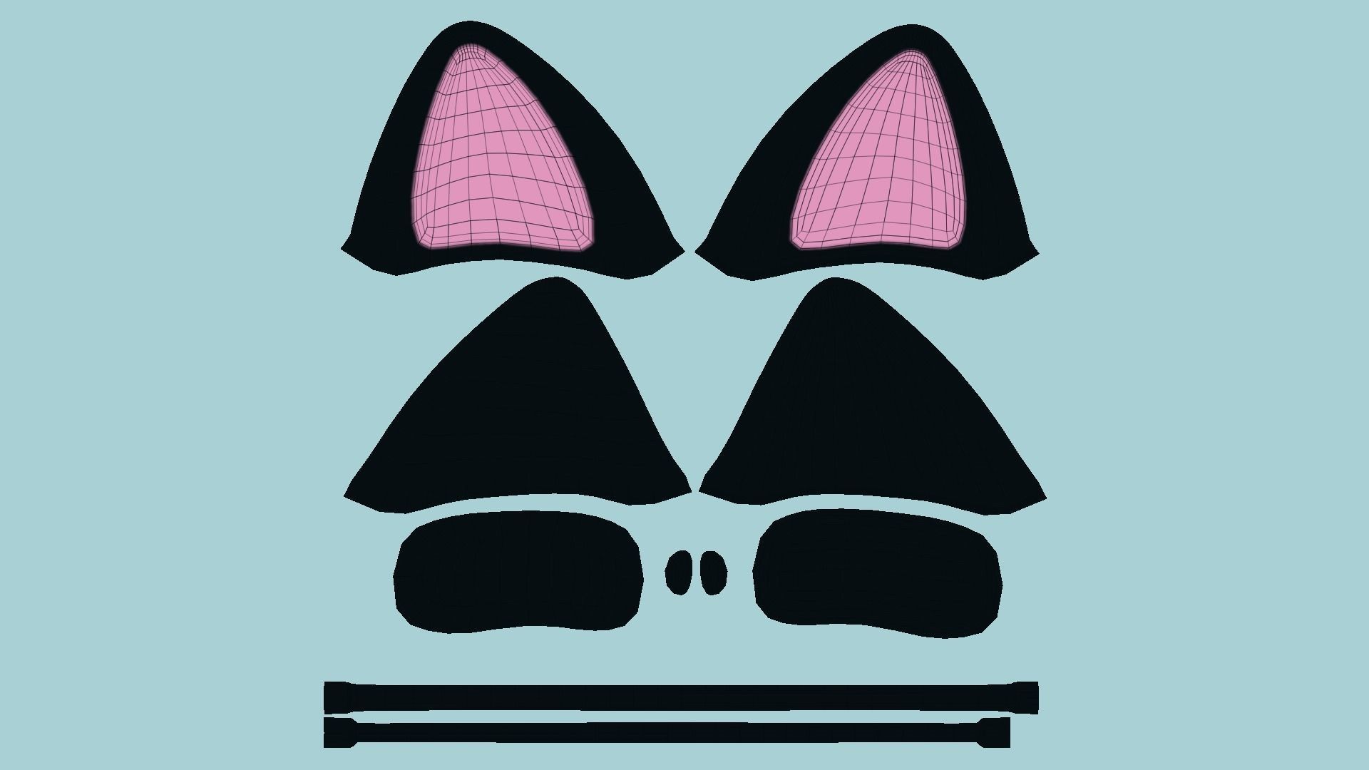 Furry Ears Tiara B01 Black - Headband Character Design Low-poly 3D model_4