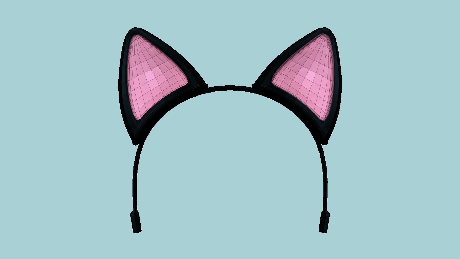 Furry Ears Tiara B01 Black - Headband Character Design Low-poly 3D model_5
