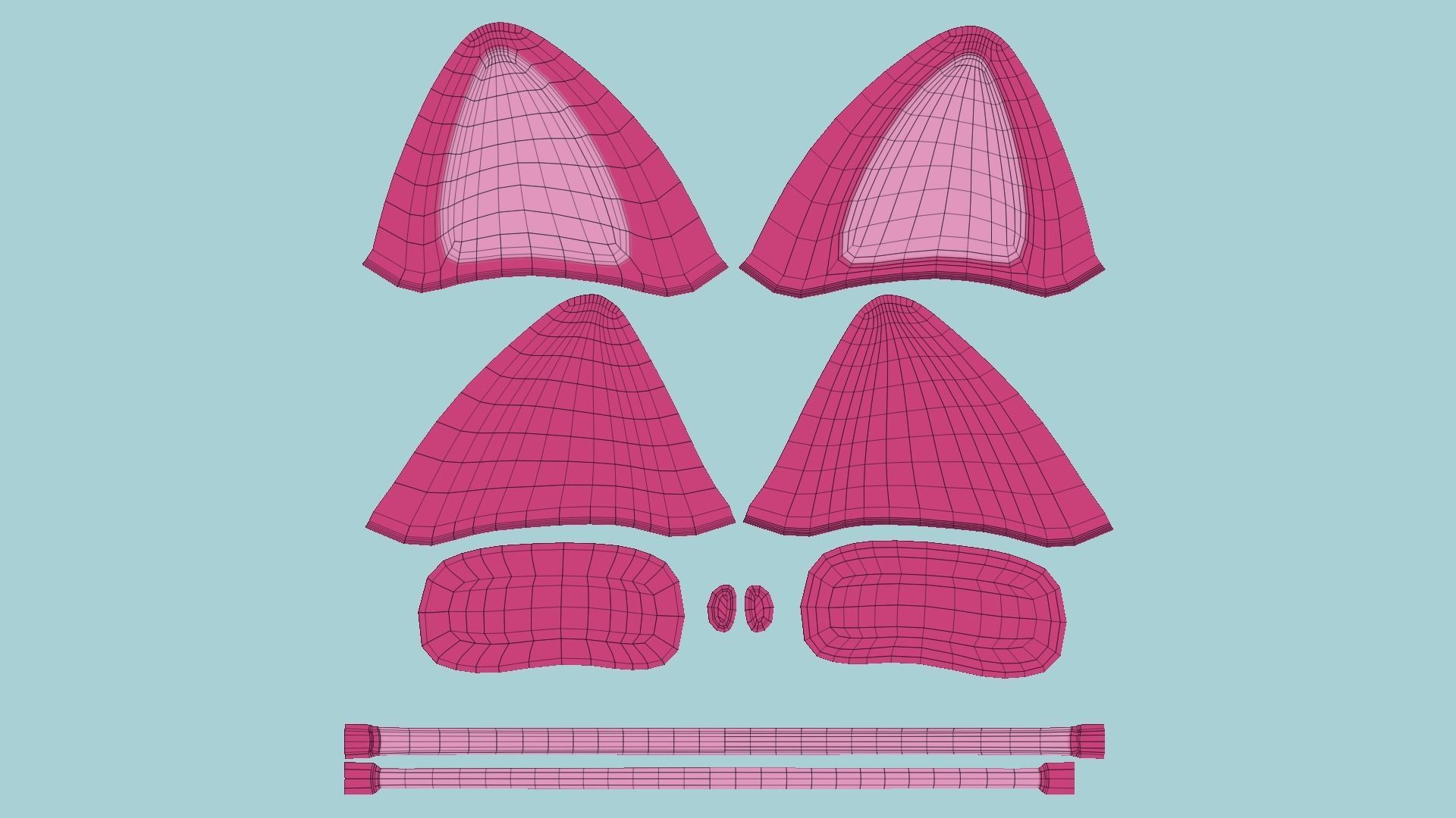 Furry Ears Tiara B02 Pink - Headband Character Design Low-poly 3D model_4