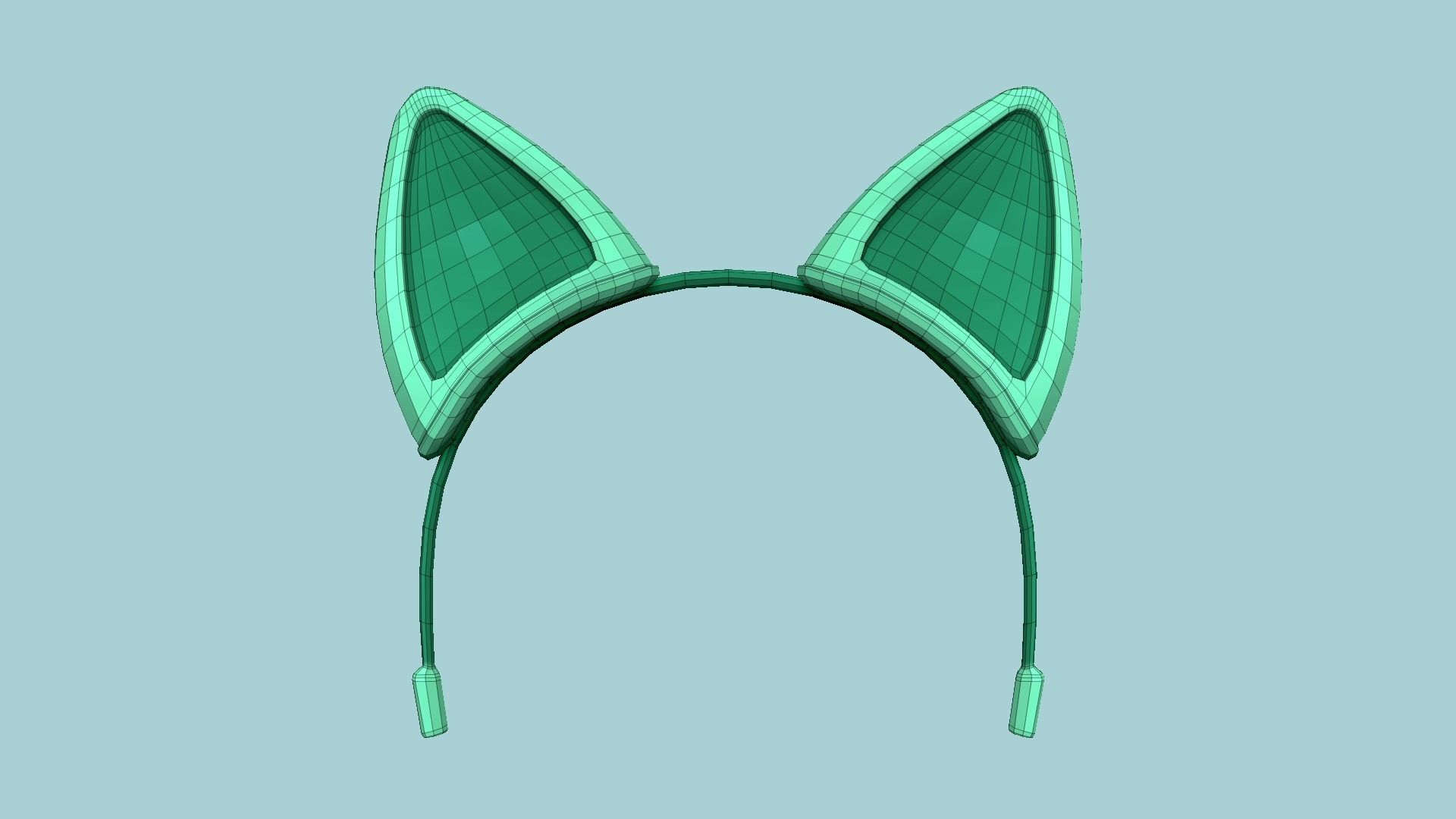 Furry Ears Tiara B07 Green - Headband Character Design Low-poly 3D model_5