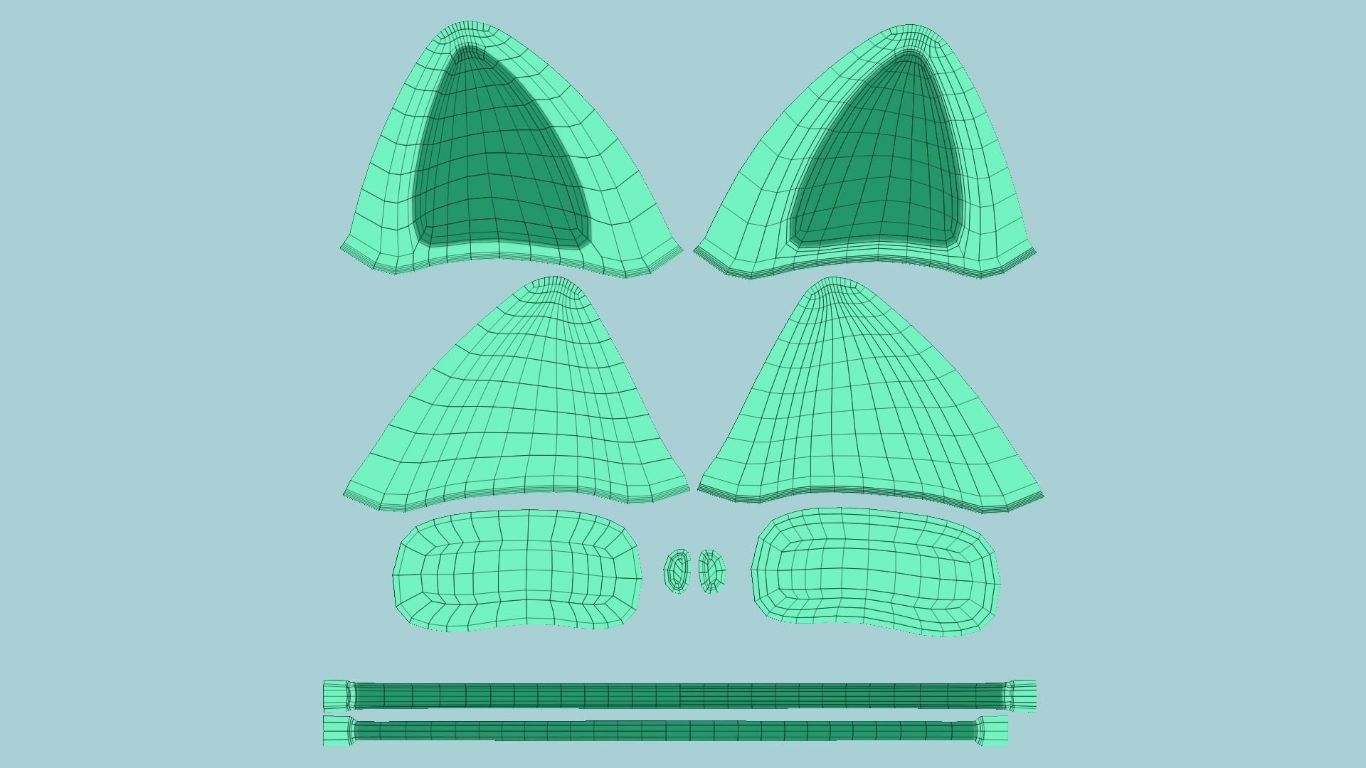 Furry Ears Tiara B07 Green - Headband Character Design Low-poly 3D model_4