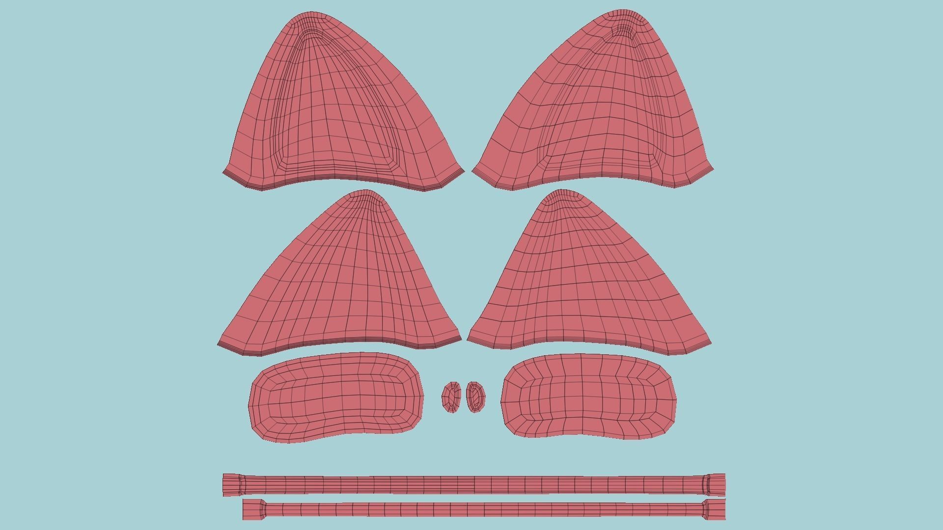 Furry Ears Tiara B07 Green - Headband Character Design Low-poly 3D model_12