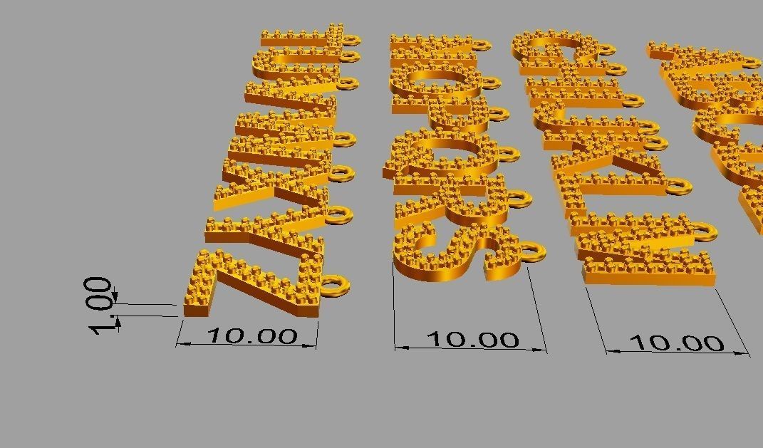 Diamond Alphabet Pendants - 3 Sizes 3D Model Collection_9