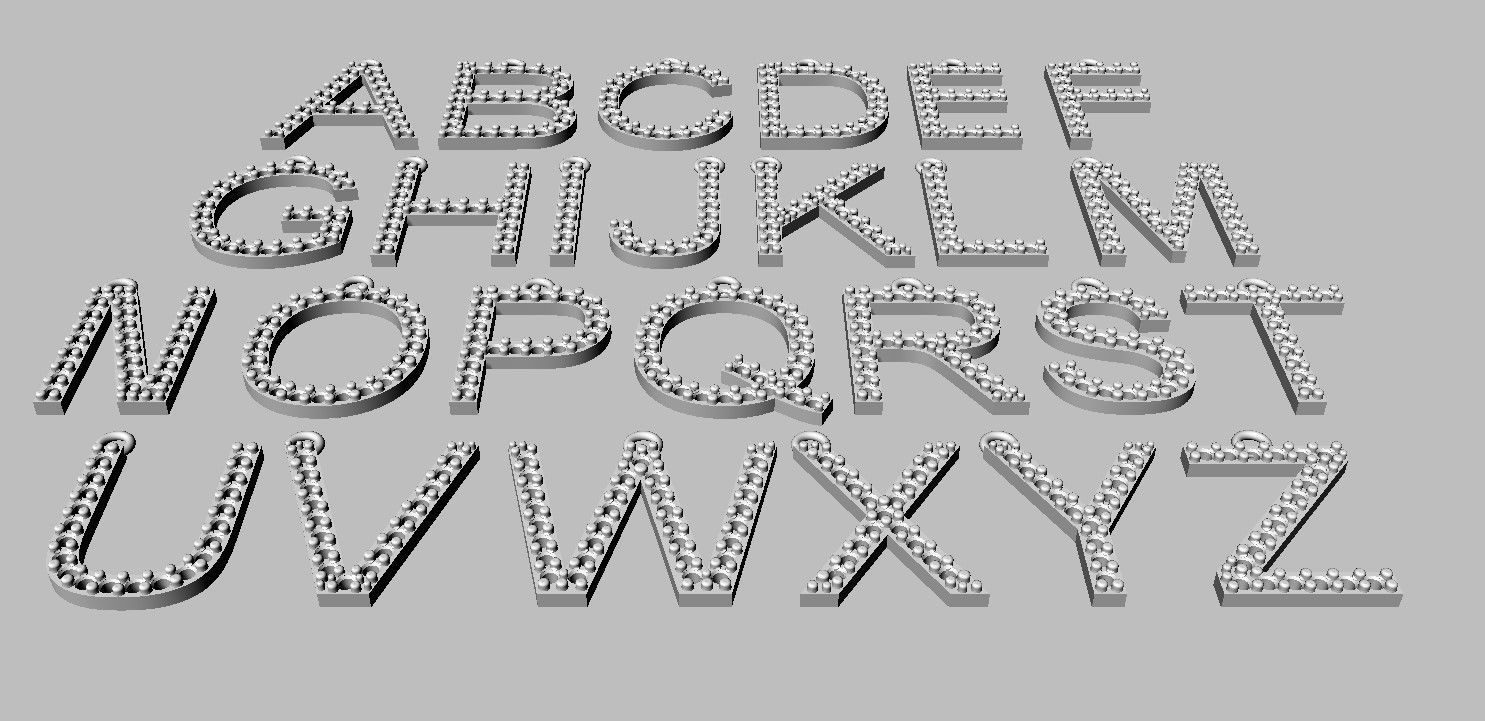 Diamond Alphabet Pendants - 3 Sizes 3D Model Collection_19