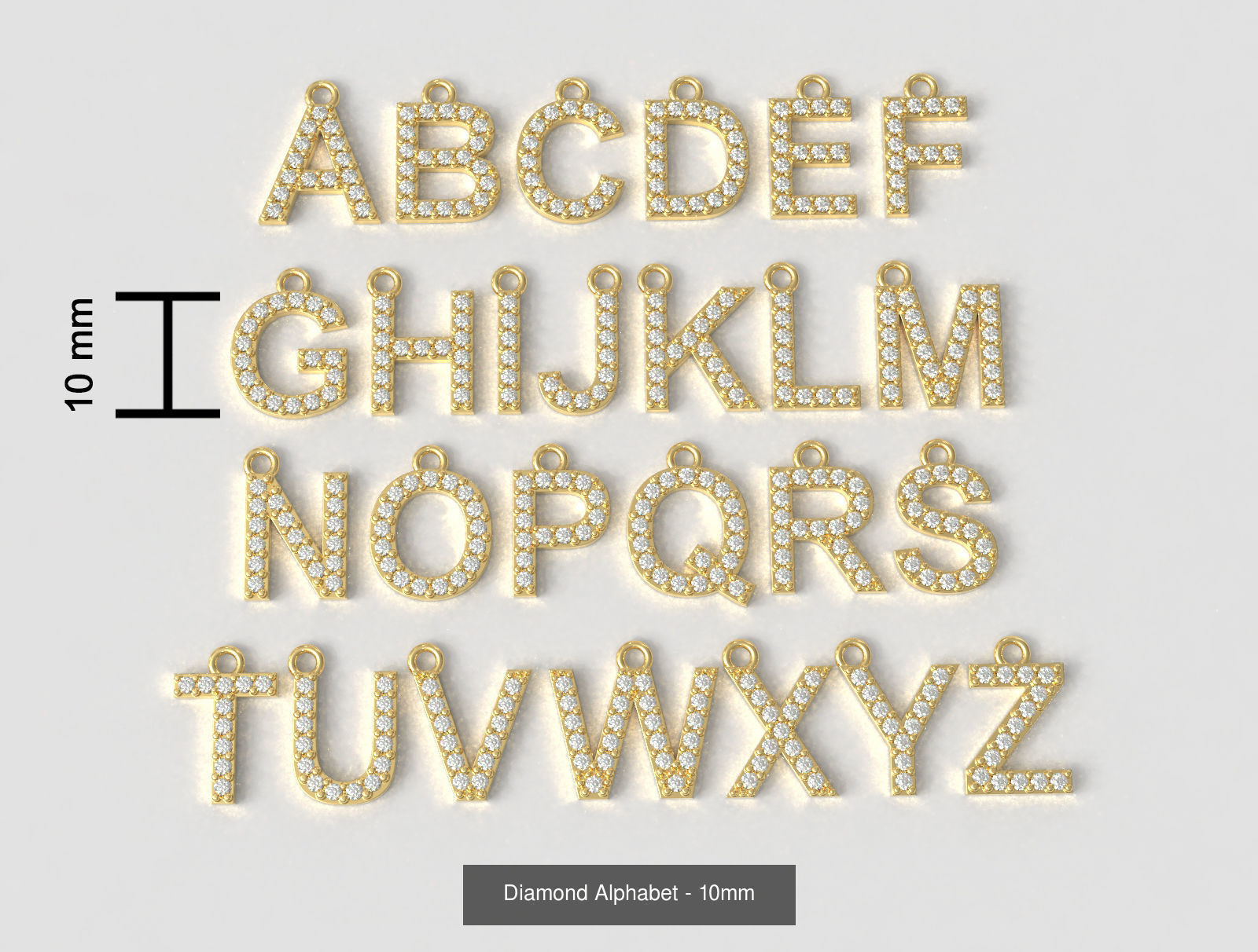 Diamond Alphabet Pendants - 3 Sizes 3D Model Collection_4