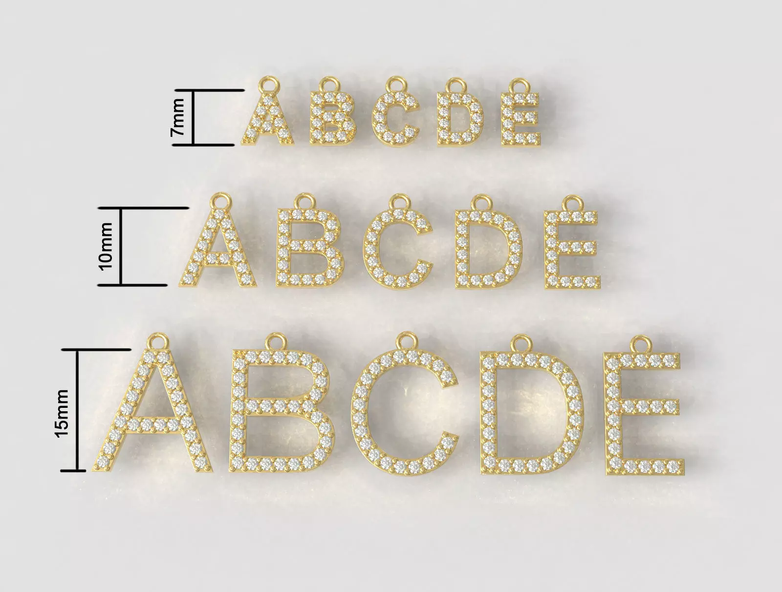Diamond Alphabet Pendants - 3 Sizes 3D Model Collection_0