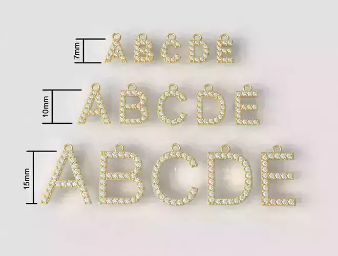 Diamond Alphabet Pendants - 3 Sizes 3D Model Collection