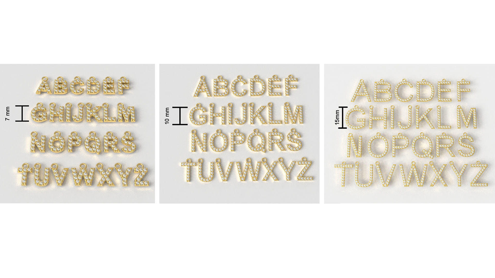 Diamond Alphabet Pendants - 3 Sizes 3D Model Collection_2