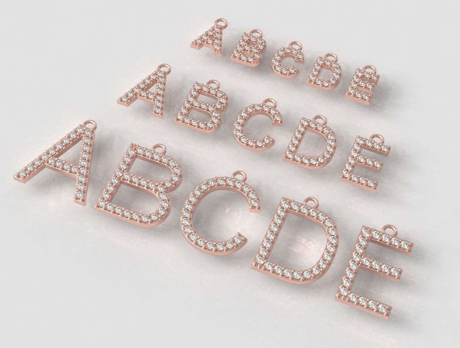 Diamond Alphabet Pendants - 3 Sizes 3D Model Collection_1