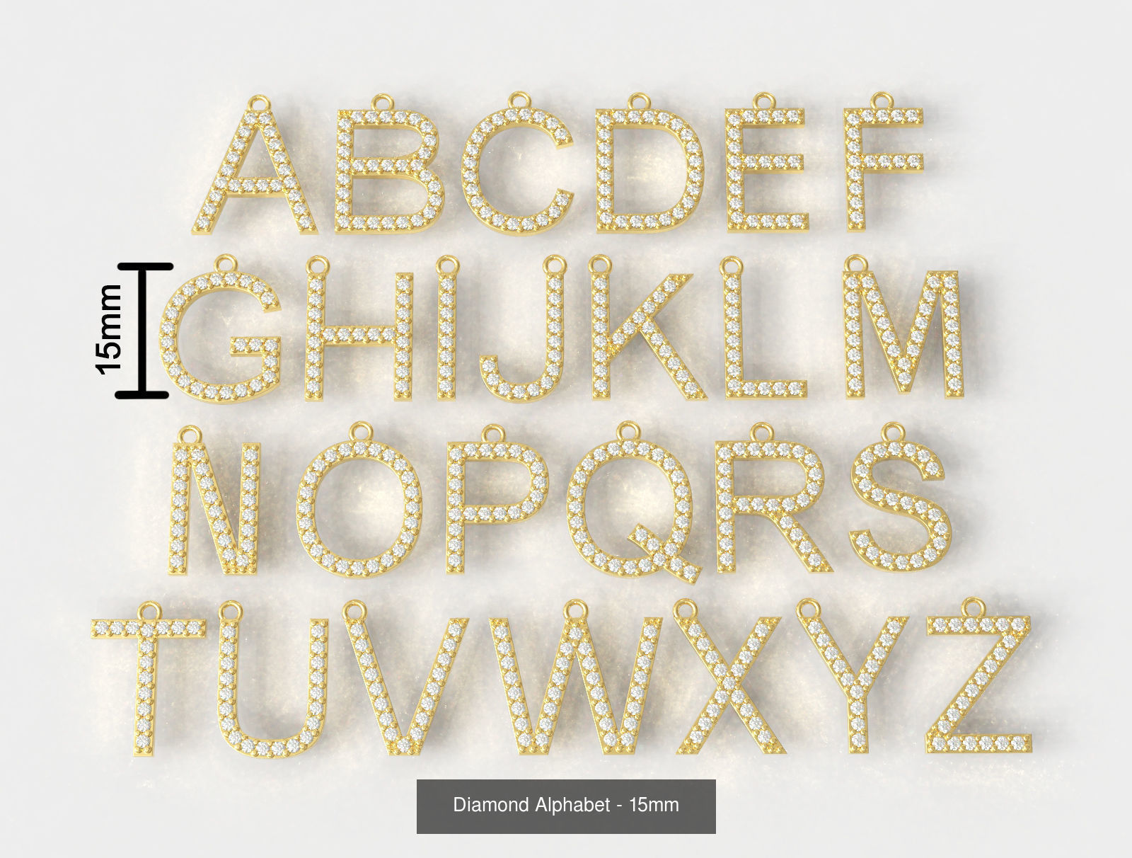 Diamond Alphabet Pendants - 3 Sizes 3D Model Collection_6