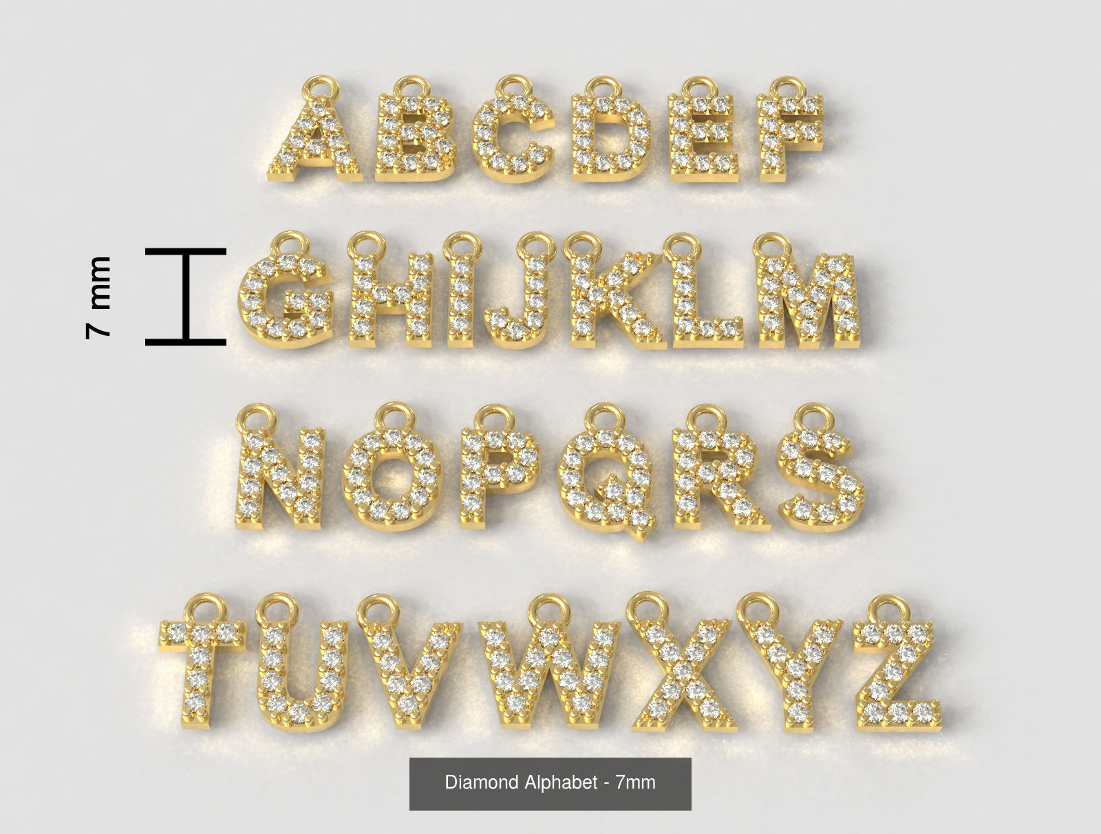 Diamond Alphabet Pendants - 3 Sizes 3D Model Collection_5