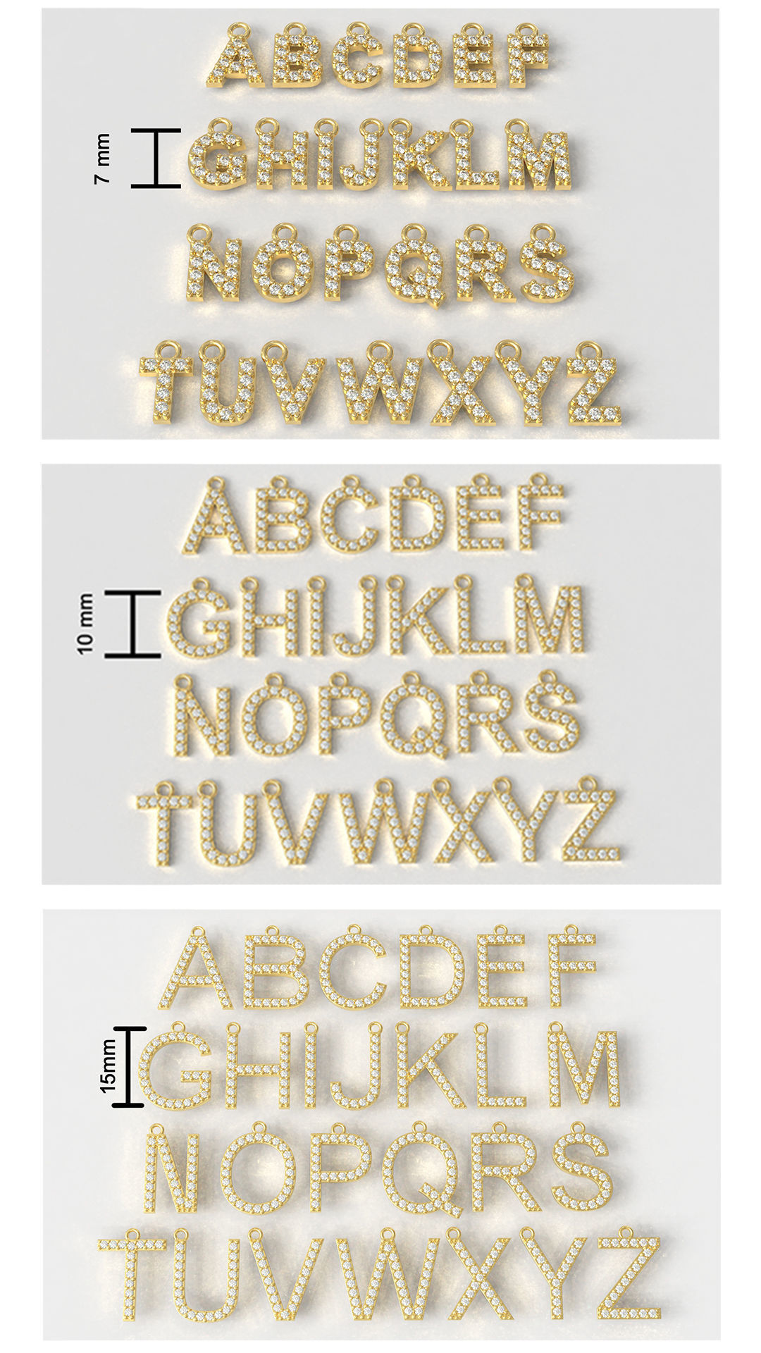 Diamond Alphabet Pendants - 3 Sizes 3D Model Collection_3