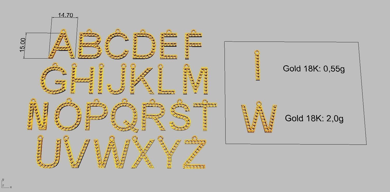 Diamond Alphabet Pendants - 3 Sizes 3D Model Collection_13