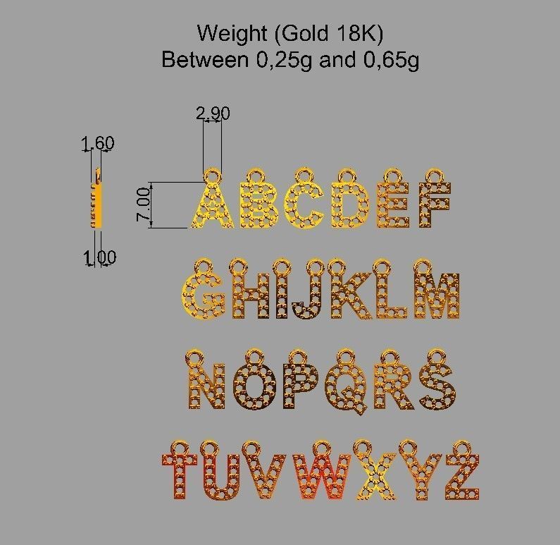 Diamond Alphabet Pendants - 3 Sizes 3D Model Collection_10