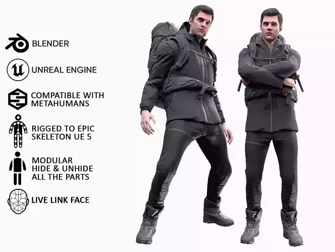 Man Backpacker - Modular - Rigged