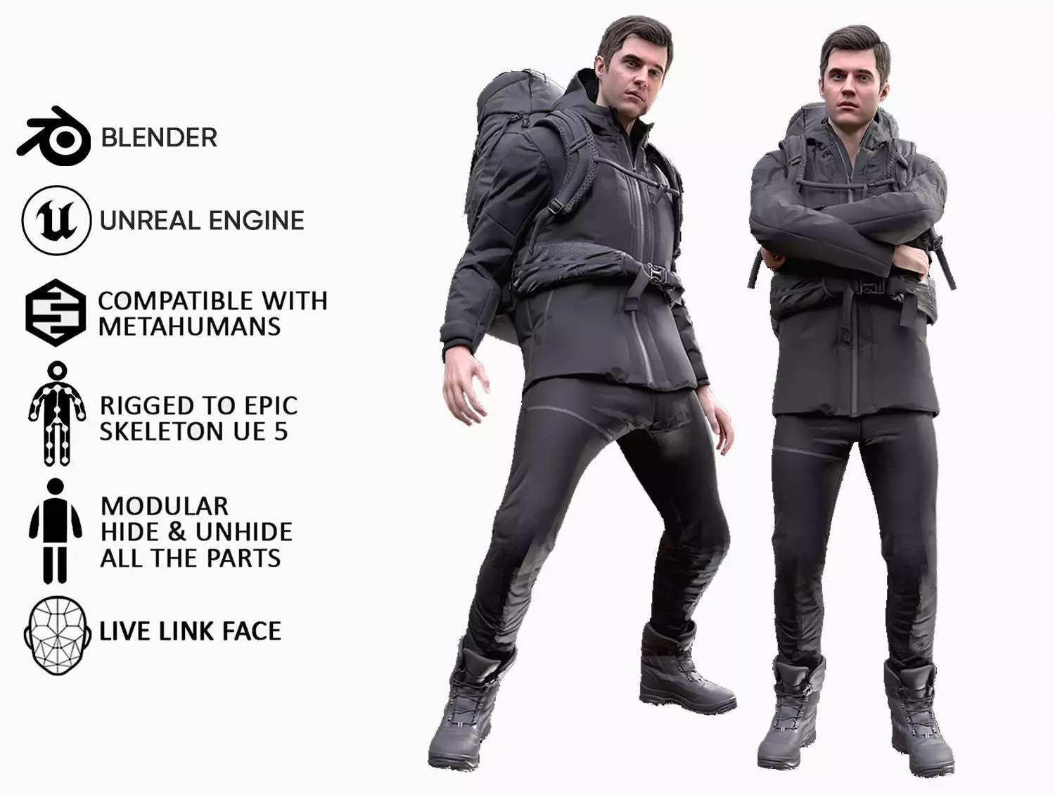 Man Backpacker - Modular - Rigged Low-poly 3D model_0