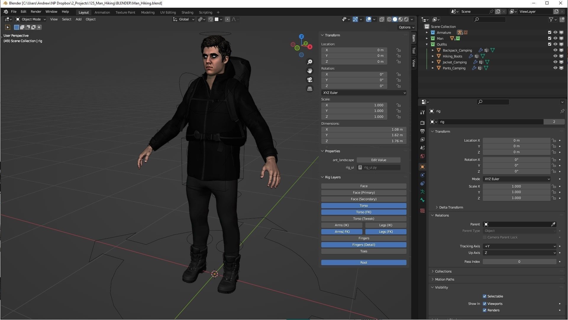 Man Backpacker - Modular - Rigged Low-poly 3D model_7