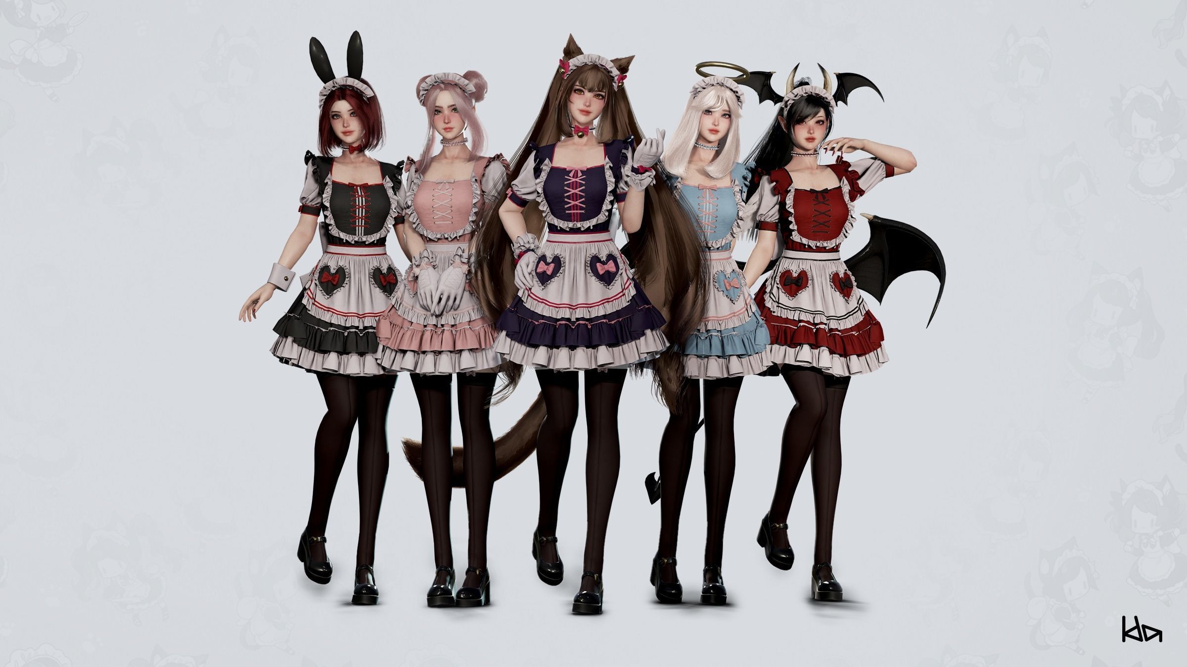 Dress Up Maids - Game Ready Low-poly 3D model_3
