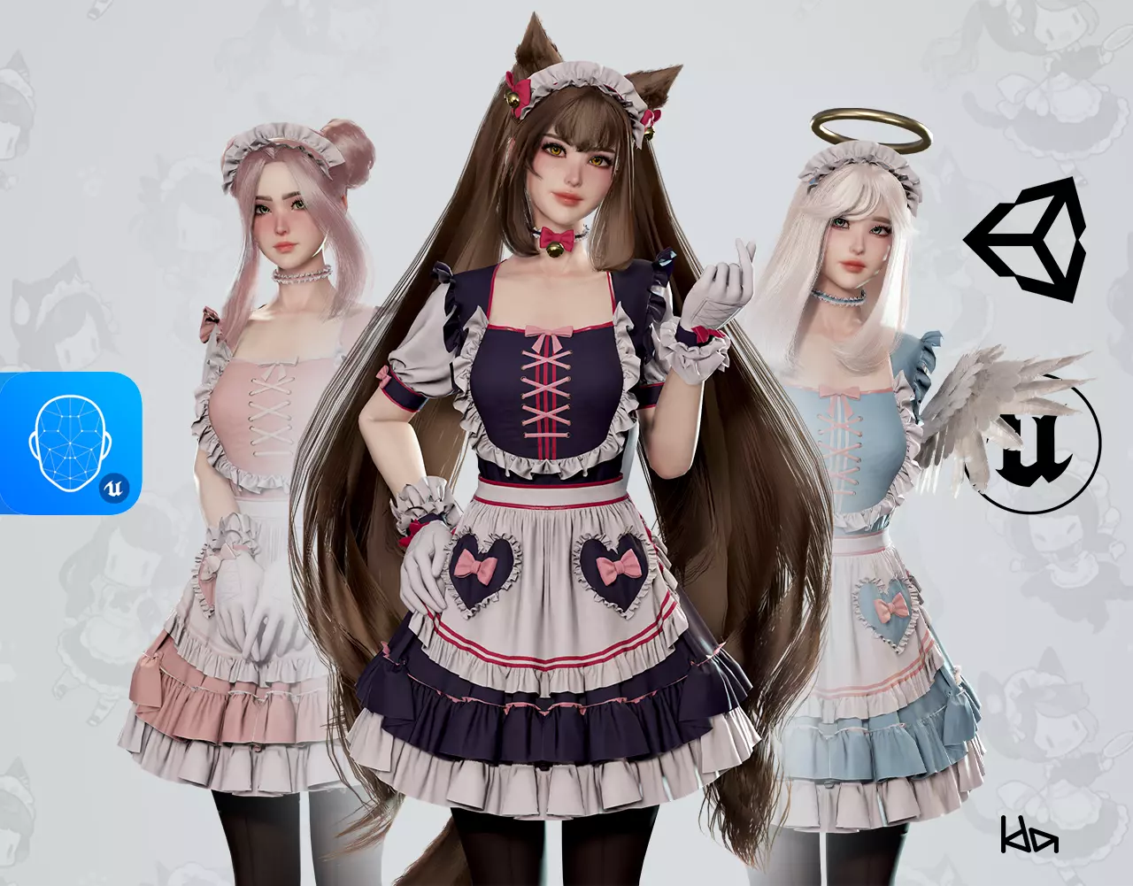 Dress Up Maids - Game Ready Low-poly 3D model_0
