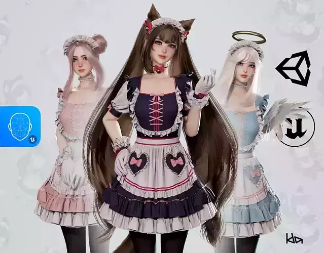Dress Up Maids - Game Ready Low-poly 3D model