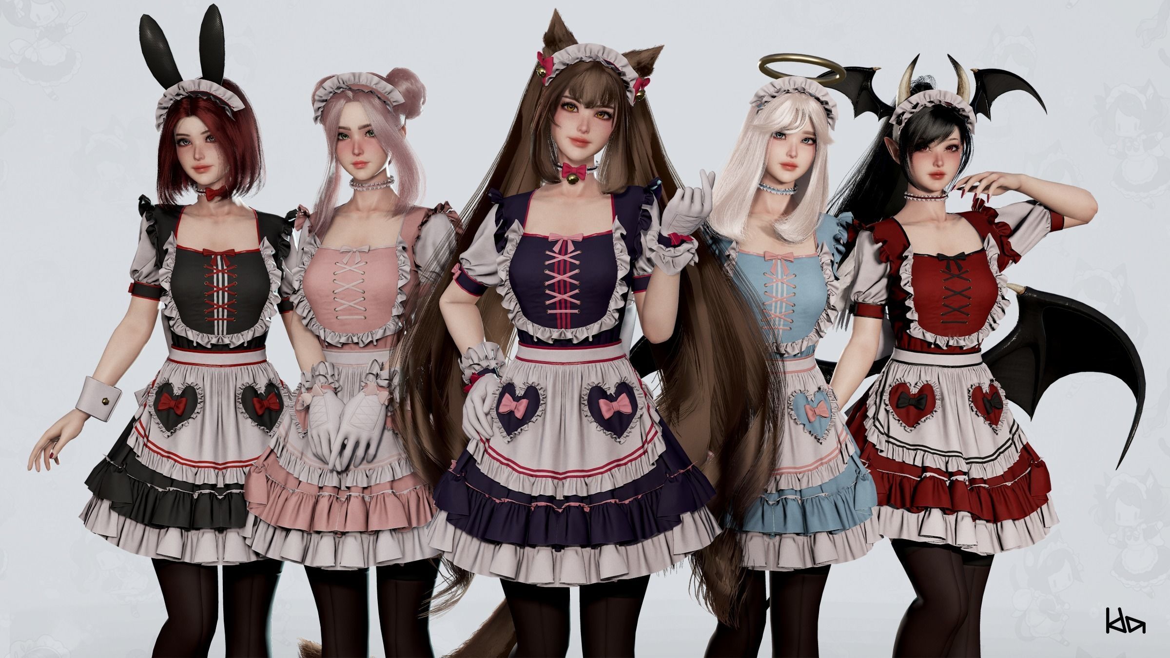 Dress Up Maids - Game Ready Low-poly 3D model_2