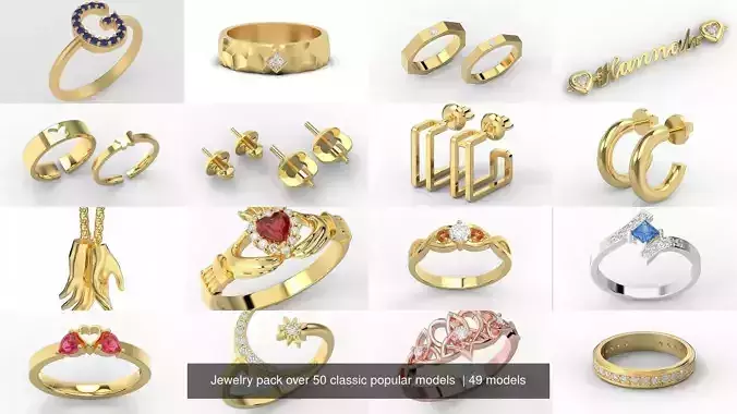 Jewelry pack over 50 classic popular models  3D Model Collection